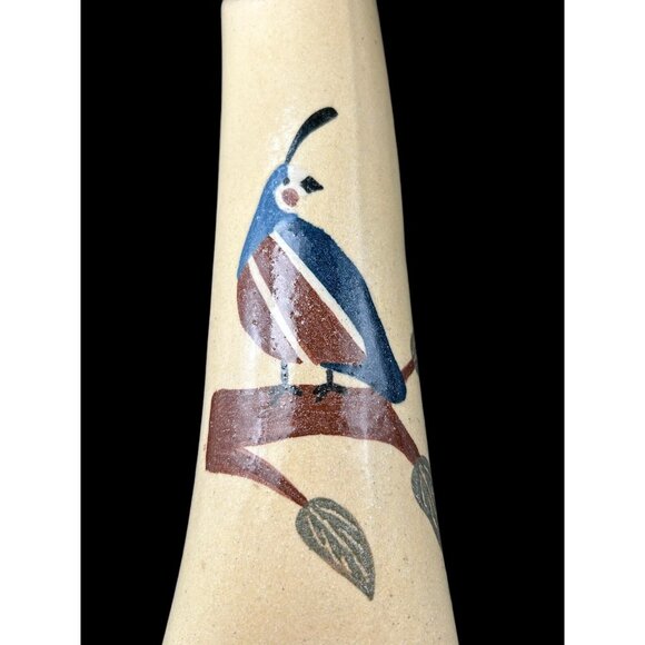 Quail ART POTTERY WALL POCKET FLOWER VASE Bird Southwest 12 x 3.5" Leather Strap - Picture 1 of 12